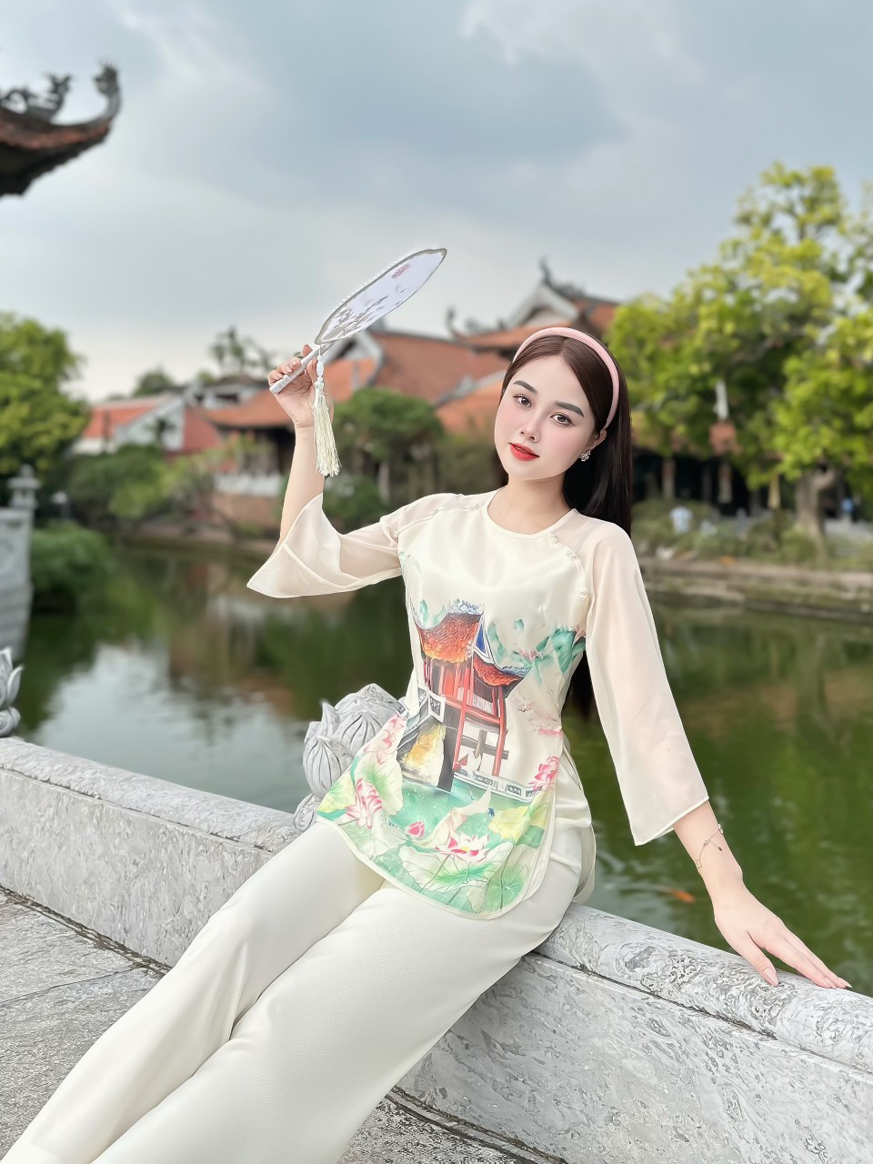 Bộ cách tân tơ in hình chùa TC02