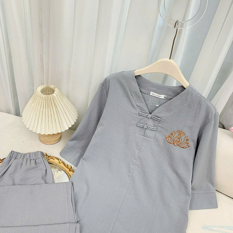 bộ đồ lam nam cổ V pháp phục bồ đề (3)