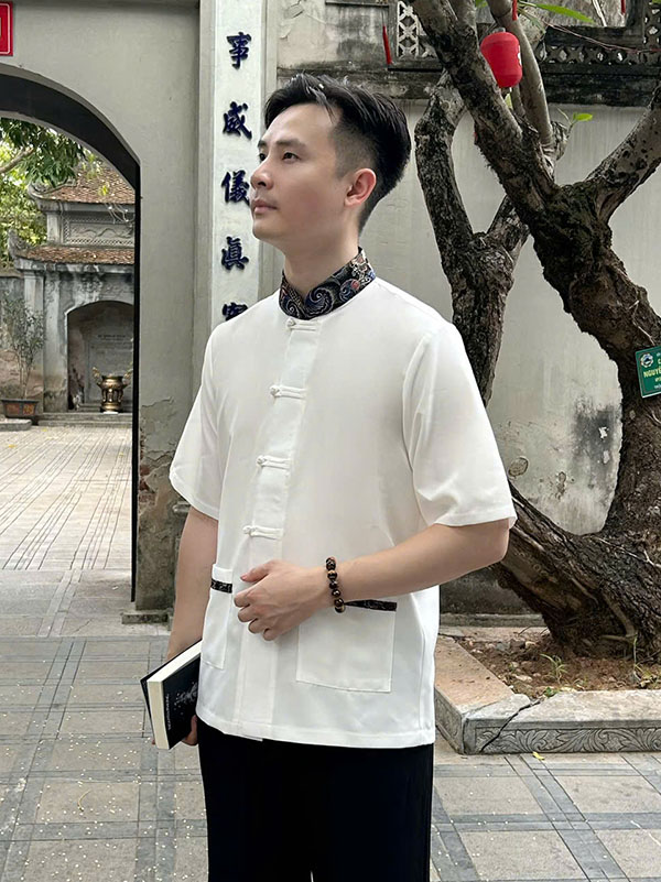 Bộ đồ lam nam, set phật tử thiền đũi cao cấp HDN04