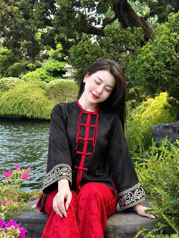 Bộ cách tân nữ lụa gấm kim tuyến cổ tròn HD0032 Bo cach tan nu lua gam kim tuyen bode 8